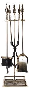 Set Camino 4 Pezzi 80x17 cm Scopino Paletta Attizzatoio e Pinza con Supporto Antic Bronzo