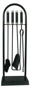 Set Camino 4 Pezzi 60x22x16 cm Scopino Paletta Attizzatoio e Pinza con Supporto London Nero/noce