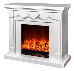 Camino Elettrico da Pavimento 102x120x33 cm Effetto Fiamma 1500W Olivia Bianco