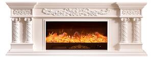 Camino Elettrico da Pavimento 70x180x33 cm Effetto Fiamma 1500W Galiot Bianco