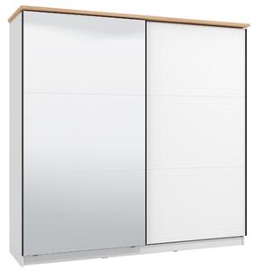 Armadio 2 Ante Scorrevoli con Specchio 217x62x210 cm Bianco Laminato e Quercia
