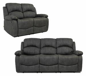 Set 2 Divani Reclinabili Manuali 2 Posti e 3 Posti in Econabuk Cross Grigio