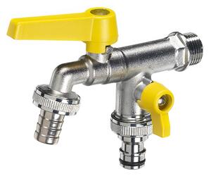 Rubinetto a Sfera Doppio per Fontana da Giardino con Leve Colorate Belfer RUB/027 Giallo