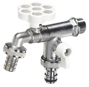 Rubinetto a Sfera Doppio per Fontana da Giardino con Fiore e Leva Colorate Belfer RUB/030 Bianco