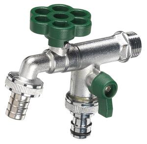 Rubinetto a Sfera Doppio per Fontana da Giardino con Fiore e Leva Colorate Belfer RUB/030 Verde