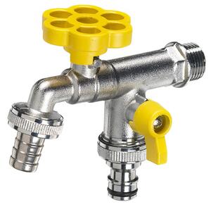Rubinetto a Sfera Doppio per Fontana da Giardino con Fiore e Leva Colorate Belfer RUB/030 Giallo