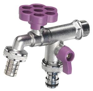 Rubinetto a Sfera Doppio per Fontana da Giardino con Fiore e Leva Colorate Belfer RUB/030 Viola