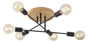 Plafoniera Art Déco nera con legno 6 luci - Sydney