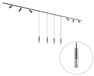 Sistema di illuminazione a binario moderno nero con 6 faretti e 4 luci a sospensione monofase - Slimline Uzzy Loyce