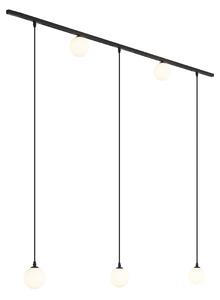 Sistema di illuminazione a binario moderno nero con 2 faretti e 3 luci a sospensione monofase - Slimline Eira