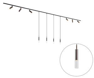 Sistema di illuminazione a binario moderno nero con 6 faretti e 4 luci a sospensione bronzo scuro 1 fase - Slimline Uzzy Loyce