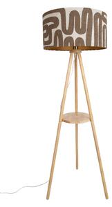 Lampada da terra a treppiede in legno con paralume a righe beige e marrone 50 cm - Lou