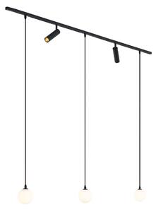 Sistema di illuminazione a binario moderno nero con 2 faretti e 3 luci a sospensione monofase - Slimline Uzzy Eira