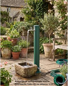 Fontana da Giardino con Due Rubinetti Dimensioni 16x30x85 cm - peso 7,5kg con tubo rubinetto, Garantita contro la ruggine Colore Verde