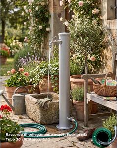 Fontana da Giardino con Due Rubinetti Dimensioni 16x30x85 cm - peso 7,5kg con tubo rubinetto, Garantita contro la ruggine Colore ALLUMINIO