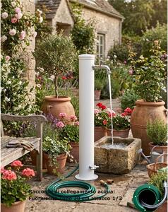 Fontana da Giardino con Due Rubinetti Dimensioni 16x30x85 cm - peso 7,5kg con tubo rubinetto, Garantita contro la ruggine Colore bianco