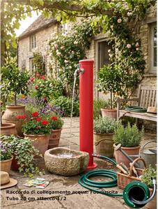 Fontana da Giardino con Due Rubinetti Dimensioni 16x30x85 cm - peso 7,5kg con tubo rubinetto, Garantita contro la ruggine Colore Rosso