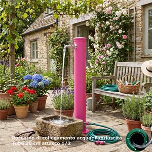 Fontana da Giardino con Due Rubinetti Dimensioni 16x30x85 cm - peso 7,5kg con tubo rubinetto, Garantita contro la ruggine Colore CICLAMINO