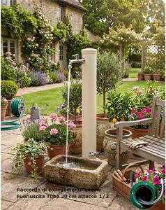 Fontana da Giardino con Due Rubinetti Dimensioni 16x30x85 cm - peso 7,5kg con tubo rubinetto, Garantita contro la ruggine Colore Avorio