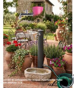 Fontana da Giardino con Due Rubinetti Dimensioni 16x30x85 cm - peso 7,5kg con tubo rubinetto, Garantita contro la ruggine Colore Antracite