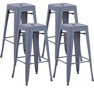 Set 4 Sgabelli da Bar Alto in Metallo Victoria Grigio Antracite