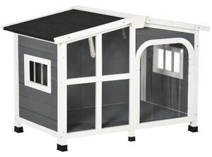 Cuccia da Esterno per Cani 101x66,5x70,5 cm Finestra e Tetto Apribile in Legno Grigio