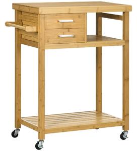 Carrello da Cucina 83x45x96 cm con Ruote in Bambù Naturale