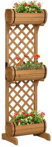Set 3 Fioriere da Esterno a Mezza Botte 45x35x150 cm con Grigliato per Rampicanti in Legno di Abete Marrone