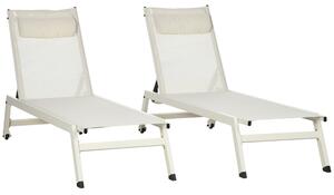 Set 2 Lettini Prendisole da Giardino 55x195x30 cm in Alluminio e Poliestere Beige