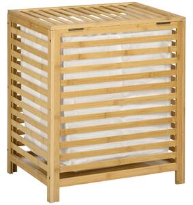 Cesto Portabiancheria a Doghe 50x36x60 cm Sacca Rimovibile in Bambù e Tessuto