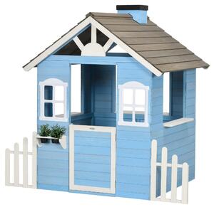 Casetta per Bambini 151x112,5x142 cm con Finestre Staccionata in Legno Blu