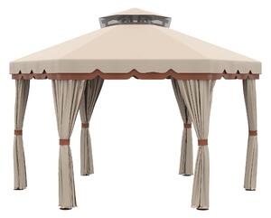 Gazebo da Giardino 4x4m con Tende in Acciaio e Poliestere Marrone