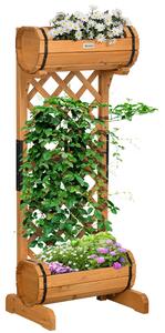 Set 2 Fioriere da Esterno a Mezza Botte 45x35x112 cm con Grigliato per Rampicanti in Legno di Abete Marrone