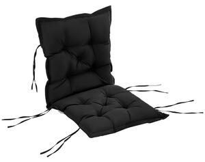 Cuscino per Sedie da Giardino 100x50 cm con Laccetti in Poliestere Nero