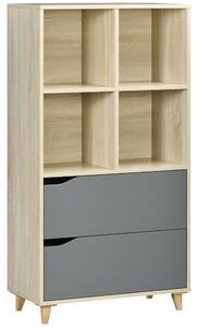 Libreria con 2 Cassetti 70,2x35x130 cm in Truciolato e MDF Naturale e Grigio