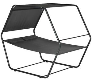 Lettino Prendisole 2 Posti da Giardino 210x140x177 cm con Tetto Parasole in Acciaio Grigio