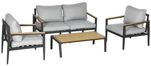 Set da Giardino Divano 2 Poltrone e Tavolino in Alluminio Grigio Chiaro