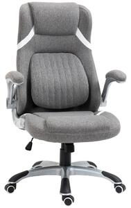 Sedia da Ufficio Presidenziale 68x76x109-117 cm con Supporto Lombare in Tessuto Traspirante Effetto Lino Grigio