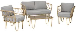 Set da Giardino Divano 2 Poltrone e Tavolino in Rattan PE Giallo
