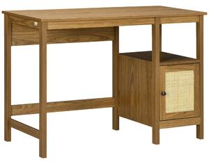 Scrivania da Ufficio 110x48x76 cm in Legno e Rattan Noce