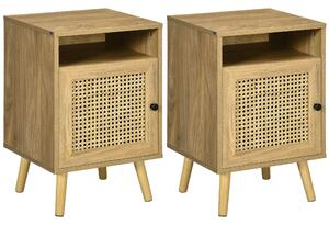 Set 2 Comodini con Anta 39x35x60 cm in Truciolato e Rattan Naturale