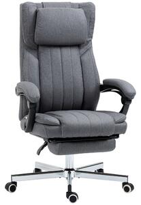 Sedia da Ufficio Presidenziale 65x61x105-113 cm con Poggiapiedi in Tessuto Traspirante Effetto Lino Grigio