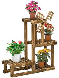 Portapiante Scaffale 4 Ripiani 76x30x90 cm in Legno di Abete Carbonizzato
