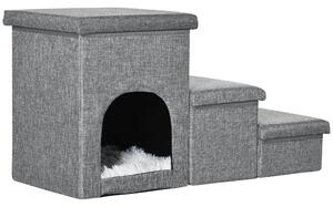 Scaletta per Cani e Gatti 3 Gradini 73,5x33x40,5 cm con Cuccia Grigia