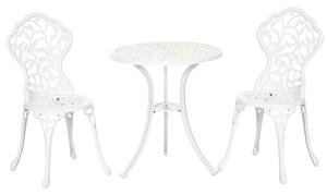 Set Tavolino e 2 Sedie da Giardino in Alluminio Bianco