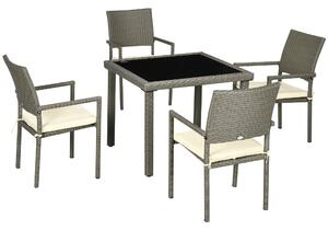 Set Tavolo e 4 Sedie da Giardino in Rattan PE Grigio
