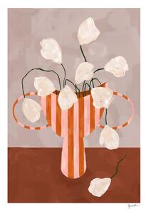 Poster 30x40 cm White Flowers in Striped Vase – Frankie Penwill – The Poster Club