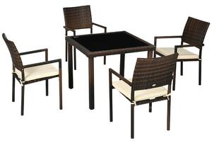Set Tavolo e 4 Sedie da Giardino in Rattan PE Marrone