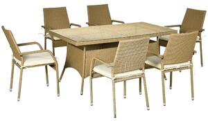 Set Tavolo e 6 Sedie da Giardino in in Rattan Sabbia e Beige