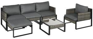 Set Salotto da Giardino Divano Angolare Poltrona e Tavolino in Rattan PE Grigio